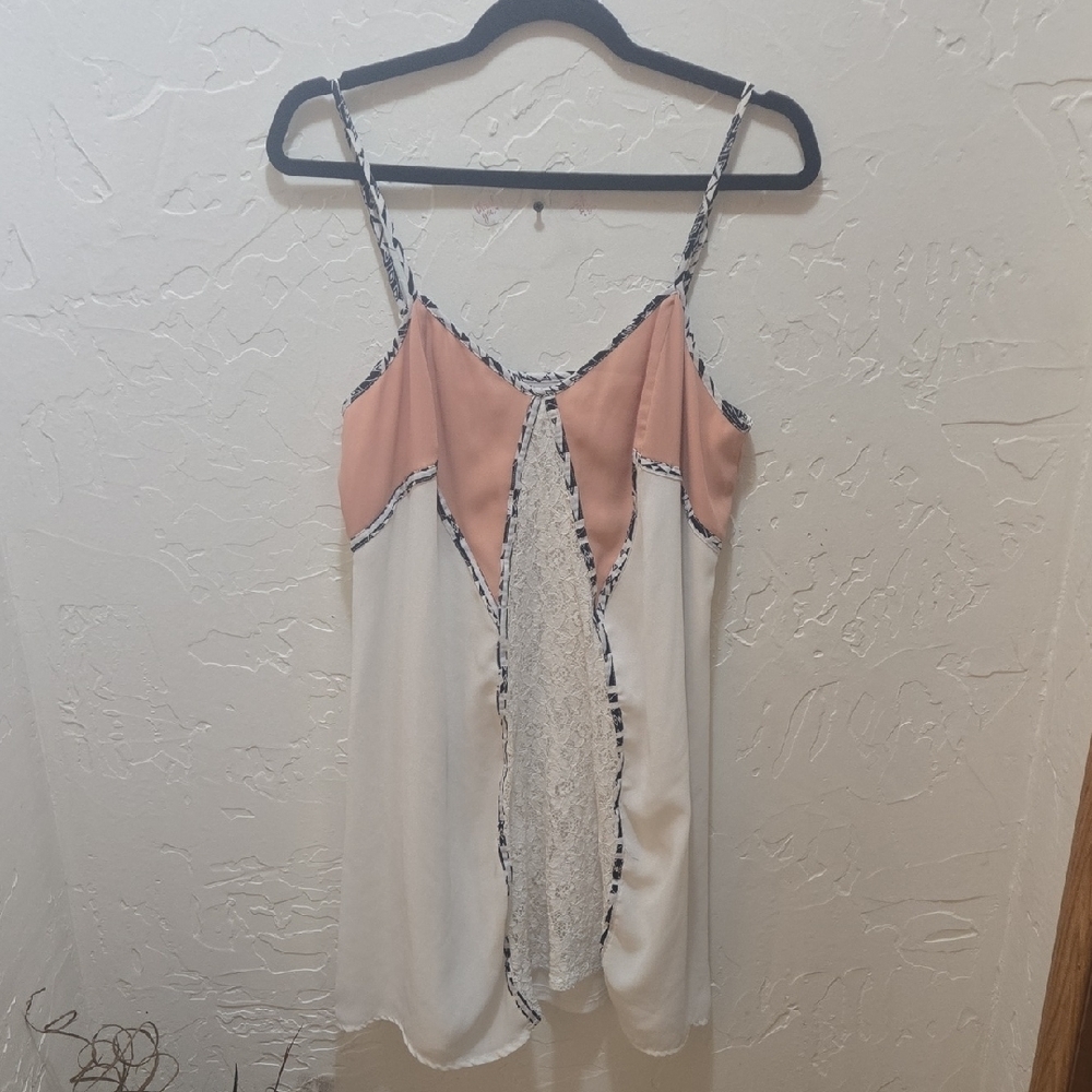 Jealous Tomato Pink and White Slip Dress Lace Detailing